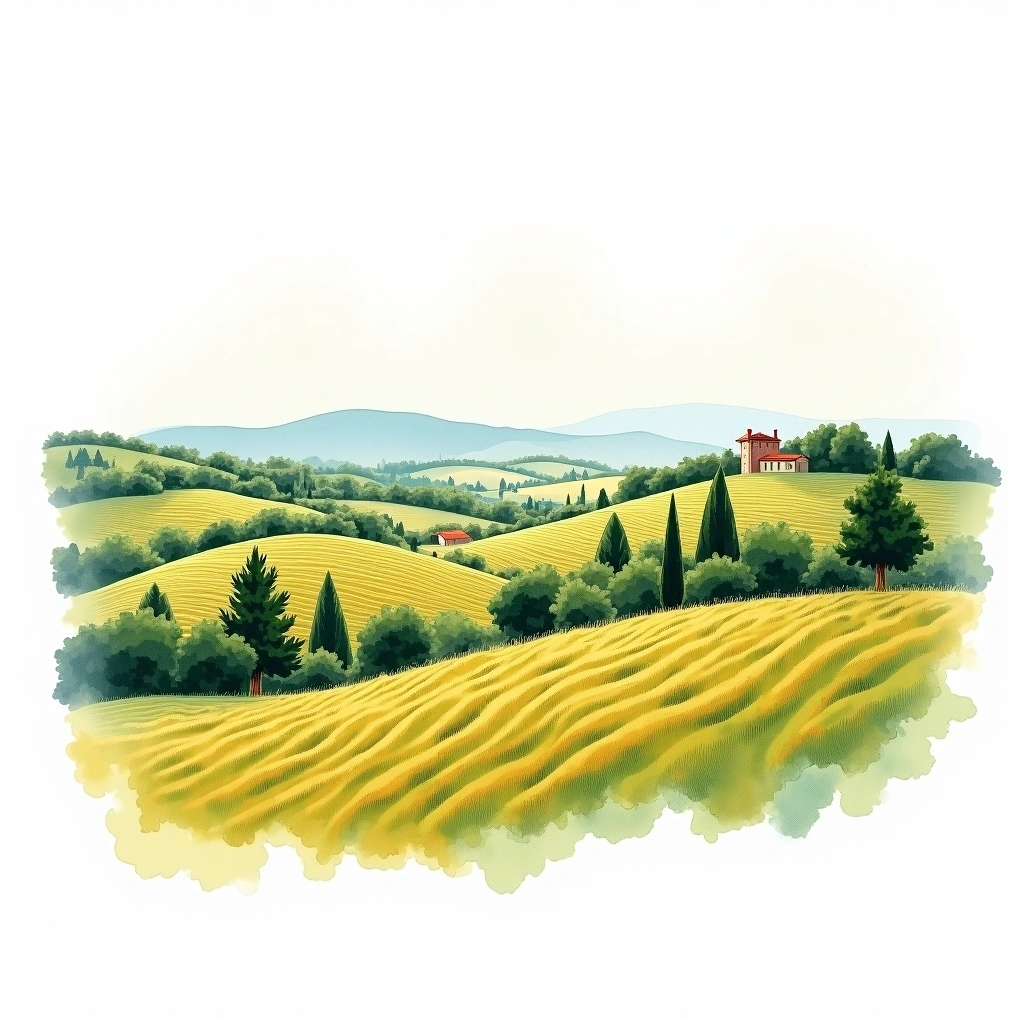 South West France wine region — watercolor illustration