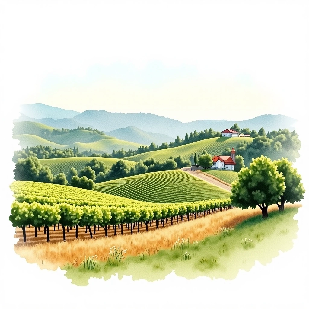 St. Helena wine region — watercolor illustration