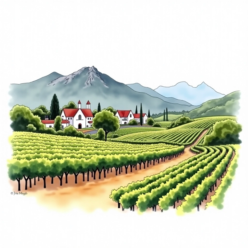 Stellenbosch wine region — watercolor illustration