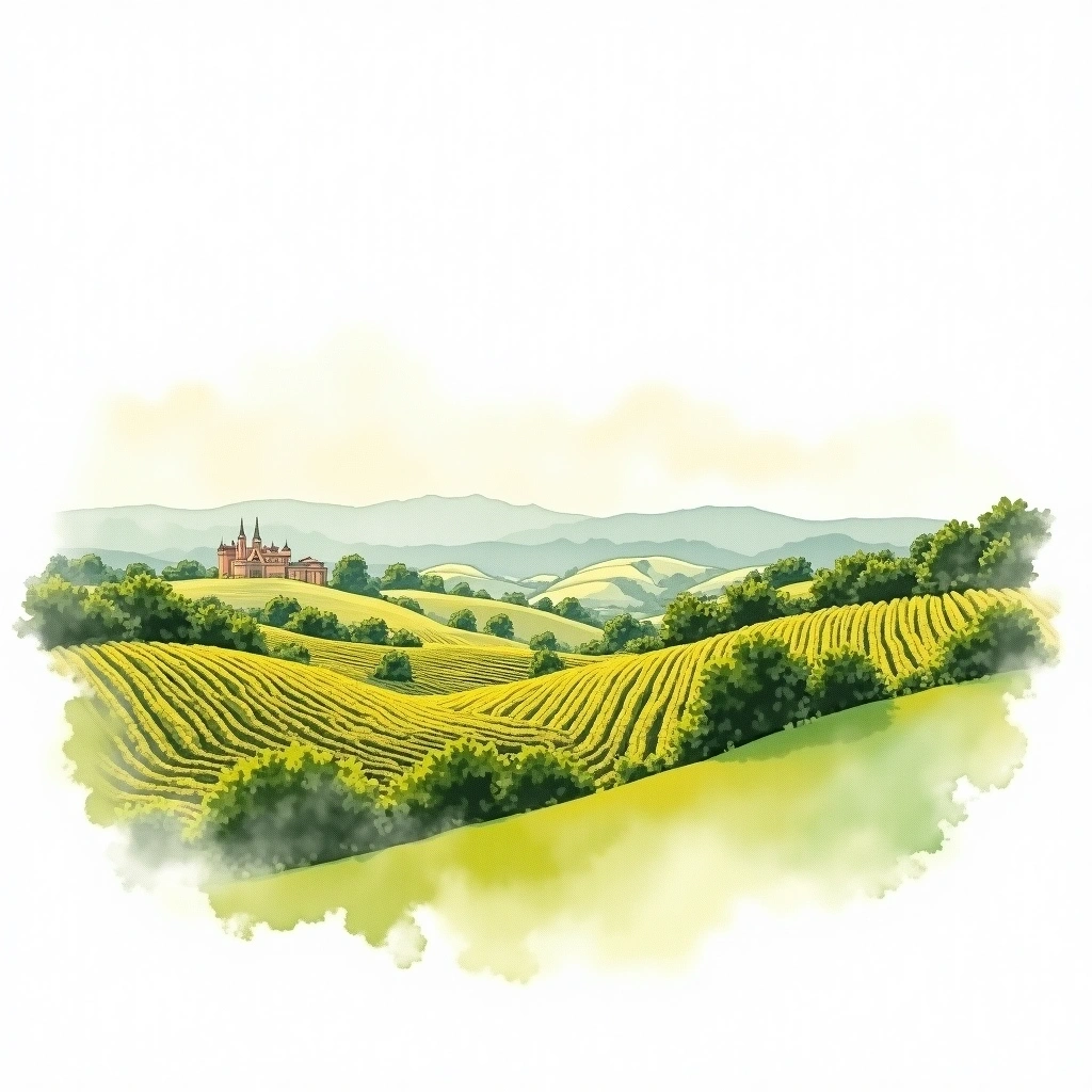 Taburno wine region — watercolor illustration