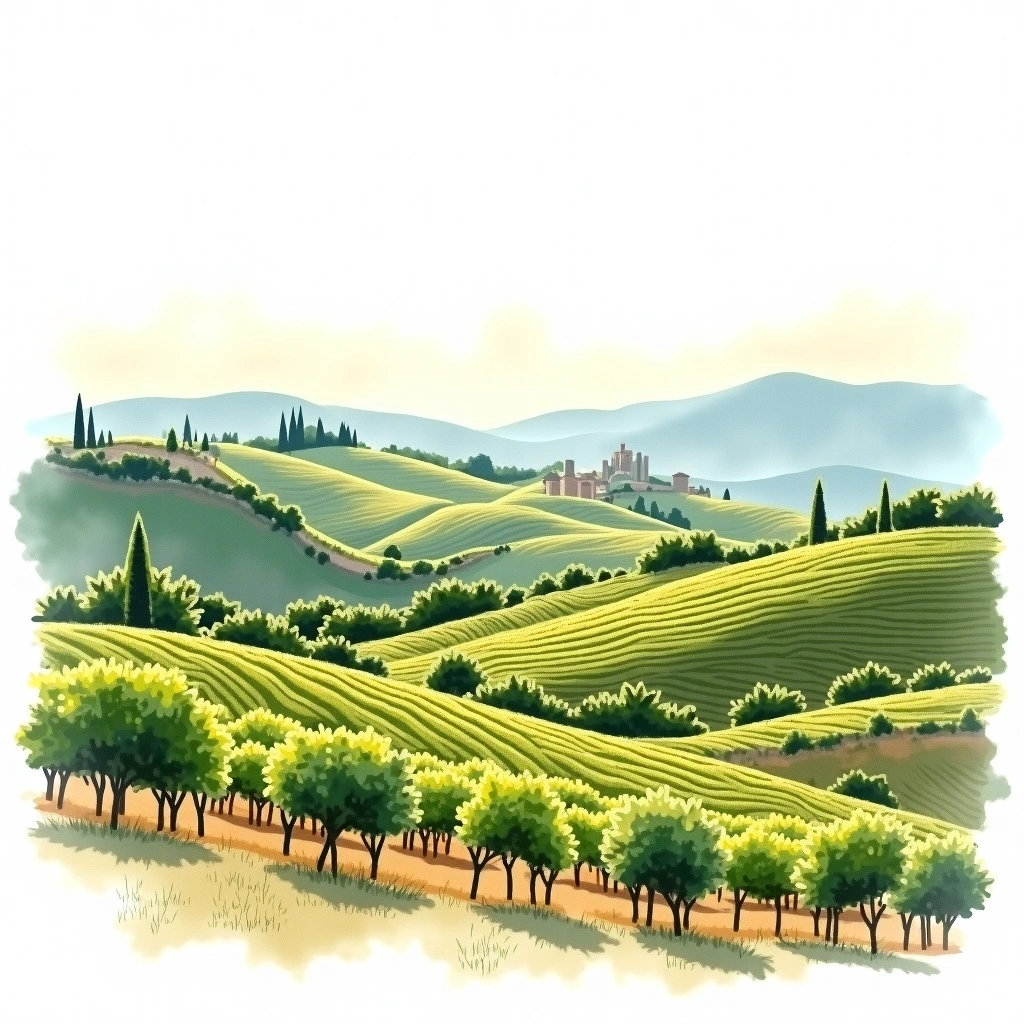Terre Siciliane wine region — watercolor illustration