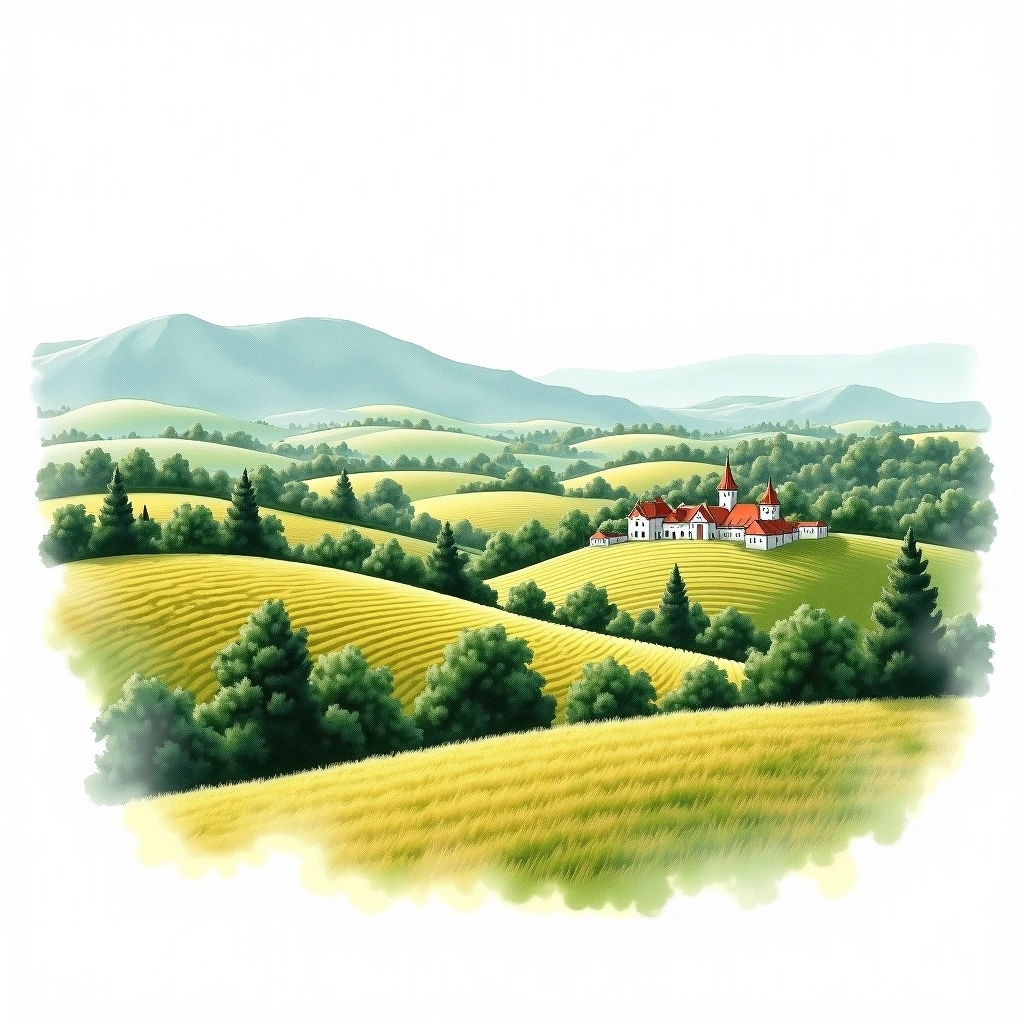 Tokaj wine region — watercolor illustration