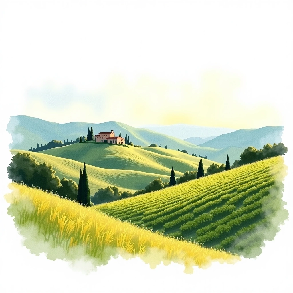 Torgiano wine region — watercolor illustration