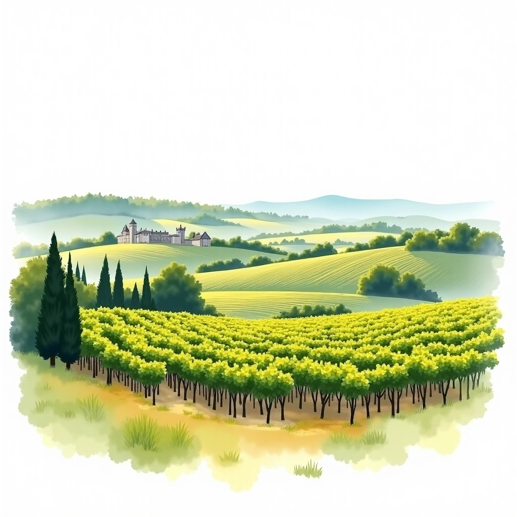 Touraine-Amboise wine region — watercolor illustration