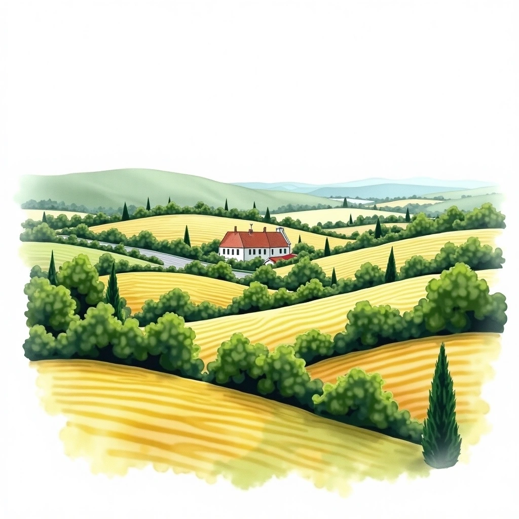 Touraine wine region — watercolor illustration