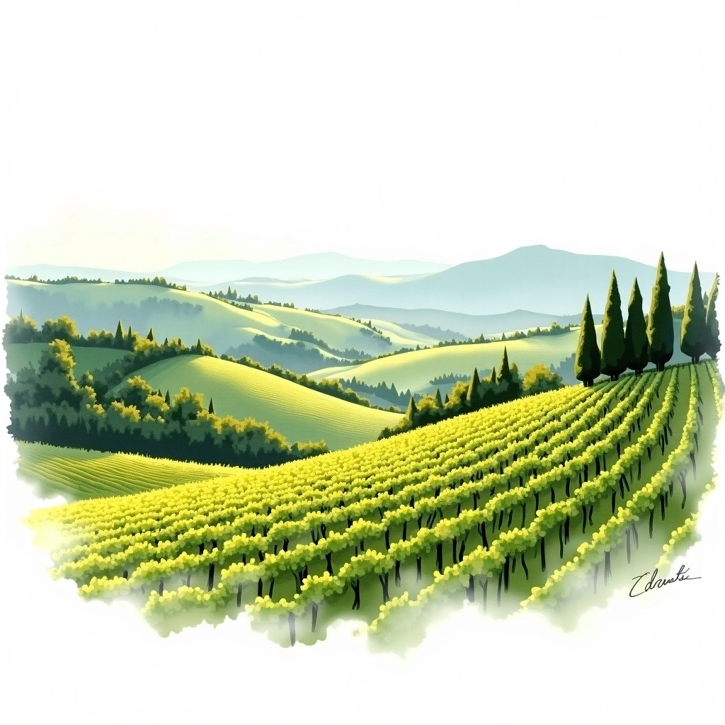 Trento wine region — watercolor illustration