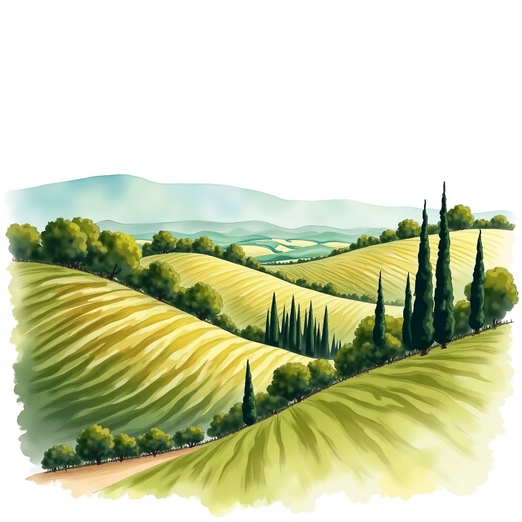 Umbria wine region — watercolor illustration