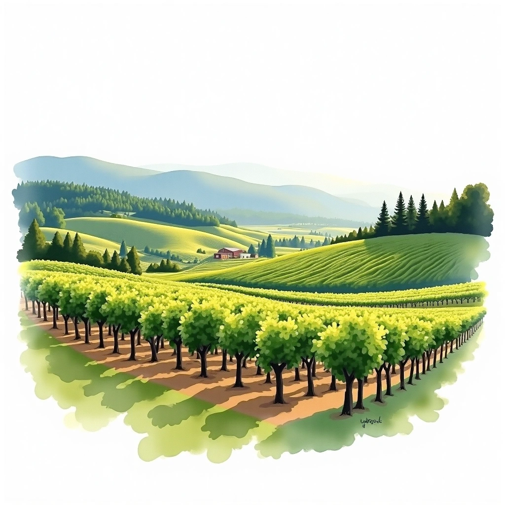 Umpqua Tal wine region — watercolor illustration