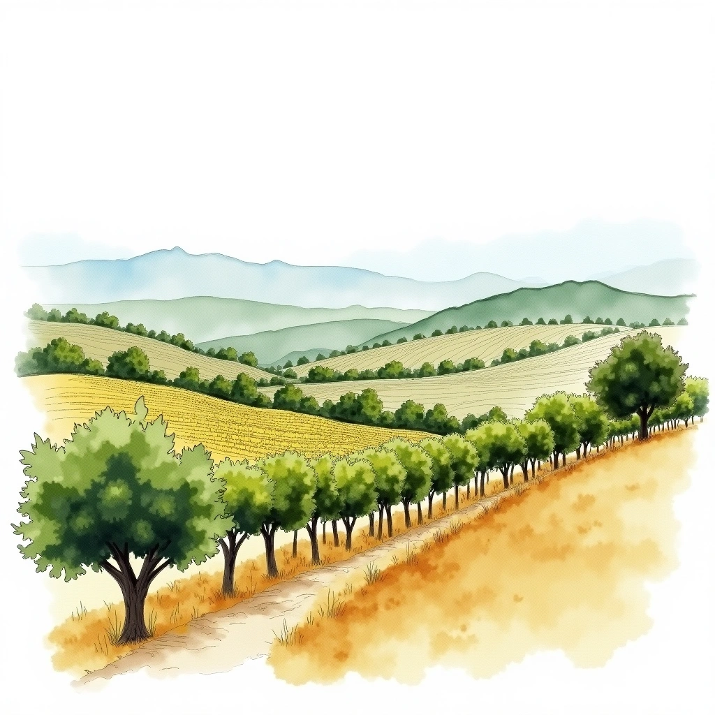 Upper Galilee wine region — watercolor illustration