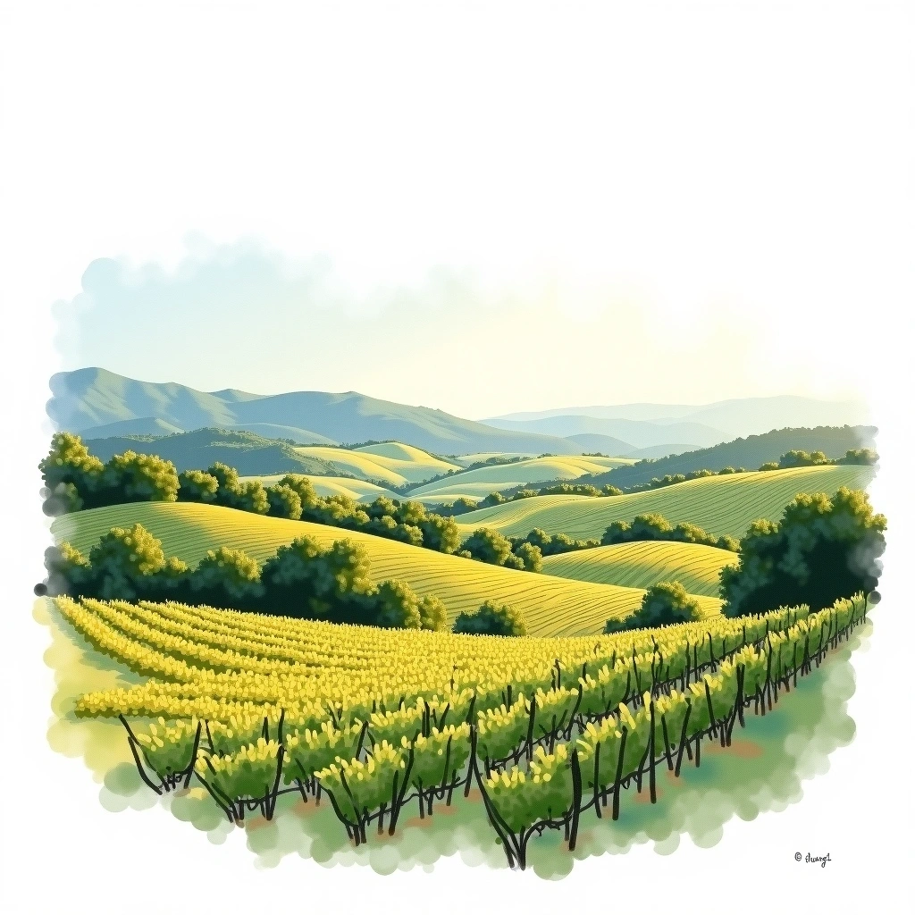 Vacqueyras wine region — watercolor illustration