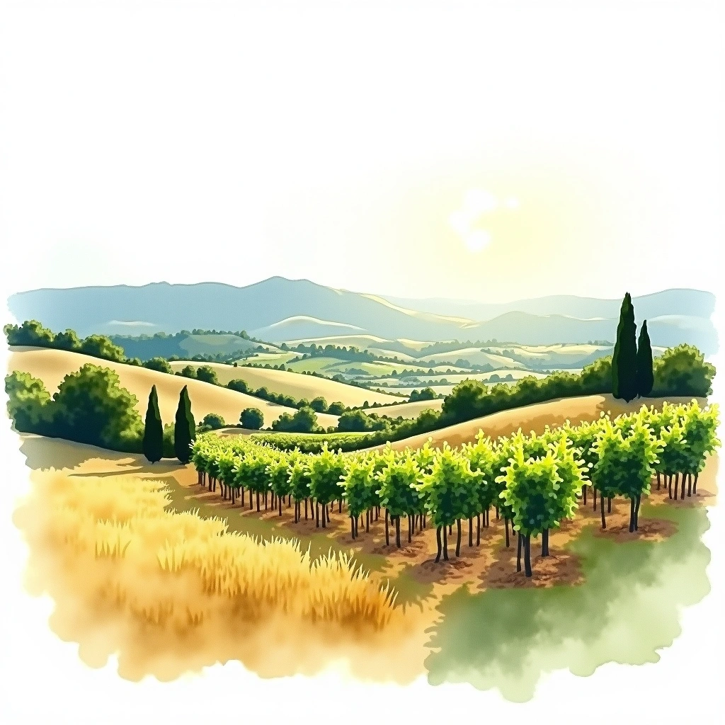 Valdeorras wine region — watercolor illustration
