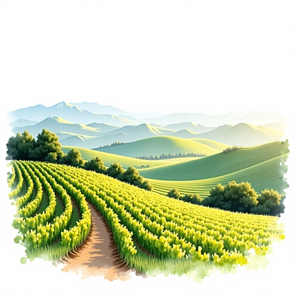 Vermentino di Sardegna wine region — watercolor illustration