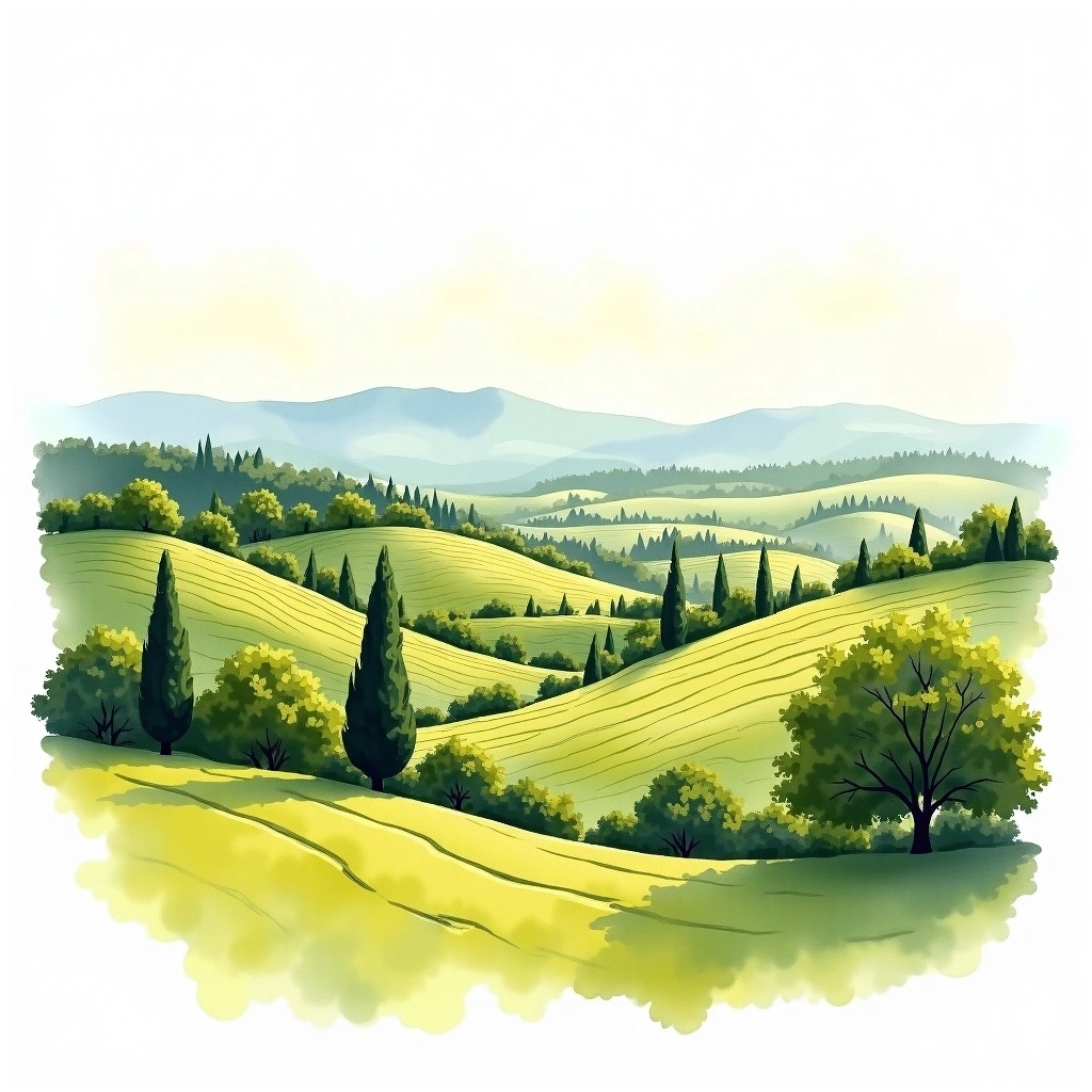 Vernaccia di San Gimignano wine region — watercolor illustration