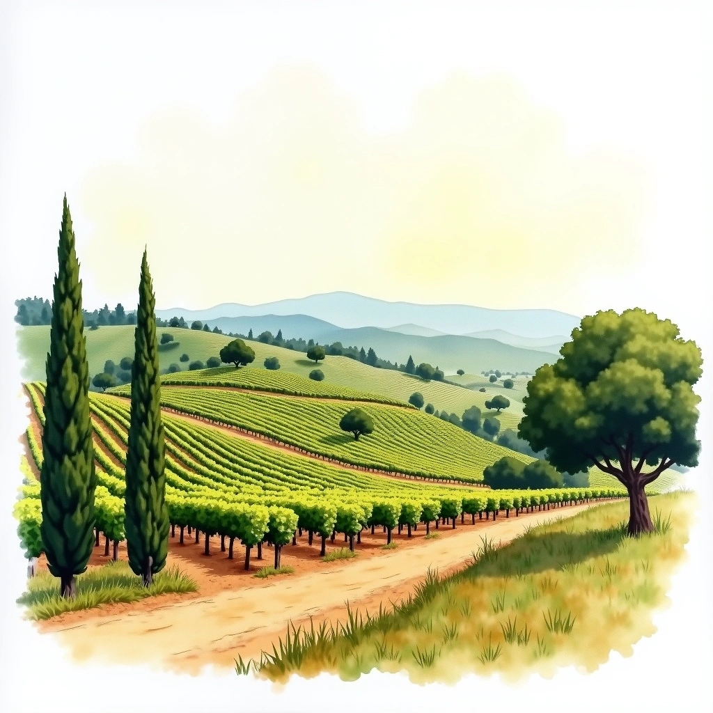 Vin de Corse wine region — watercolor illustration