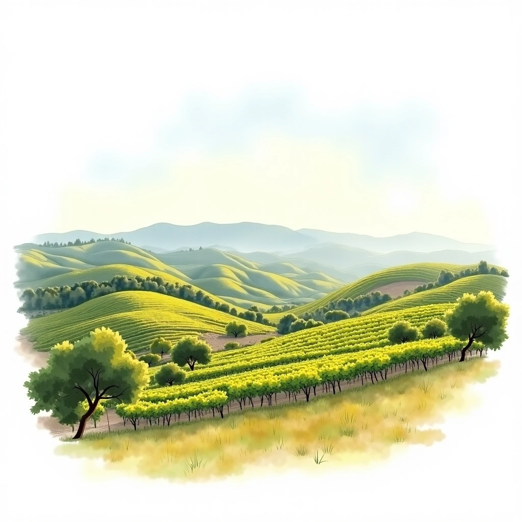 Vista Flores wine region — watercolor illustration