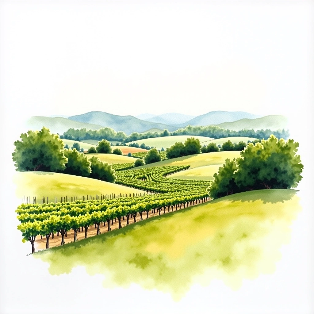 Volnay 1er Cru 'Santenots' wine region — watercolor illustration