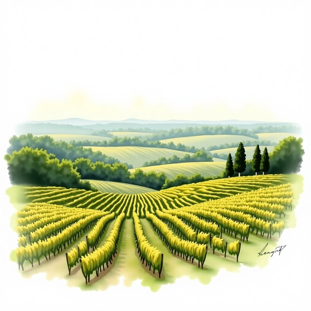 Vosne-Romanée 1er Cru 'Les Beaux Monts' wine region — watercolor illustration