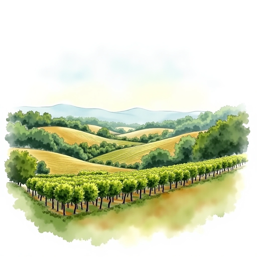 Vosne-Romanée 1er Cru 'Les Suchots' wine region — watercolor illustration