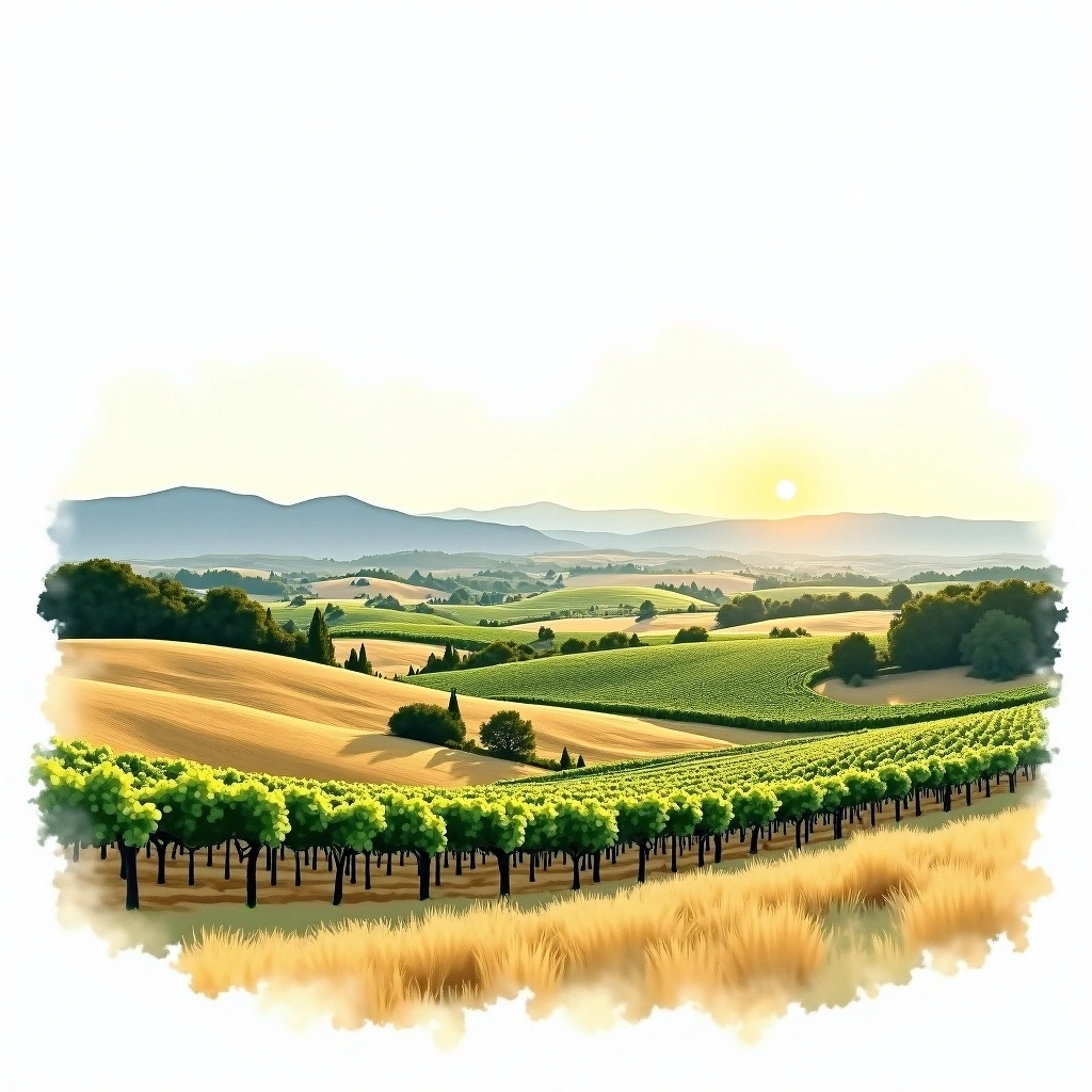 Walla Walla Valley wine region — watercolor illustration