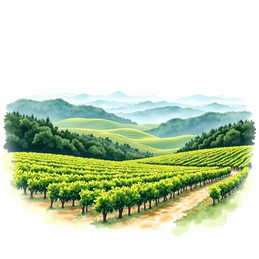 Yamanashi-ken wine region — watercolor illustration
